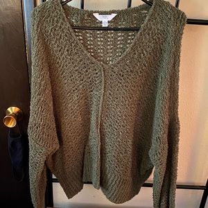 Time & True Size Large Olive Green Crocheted Long Sleeve Sweater